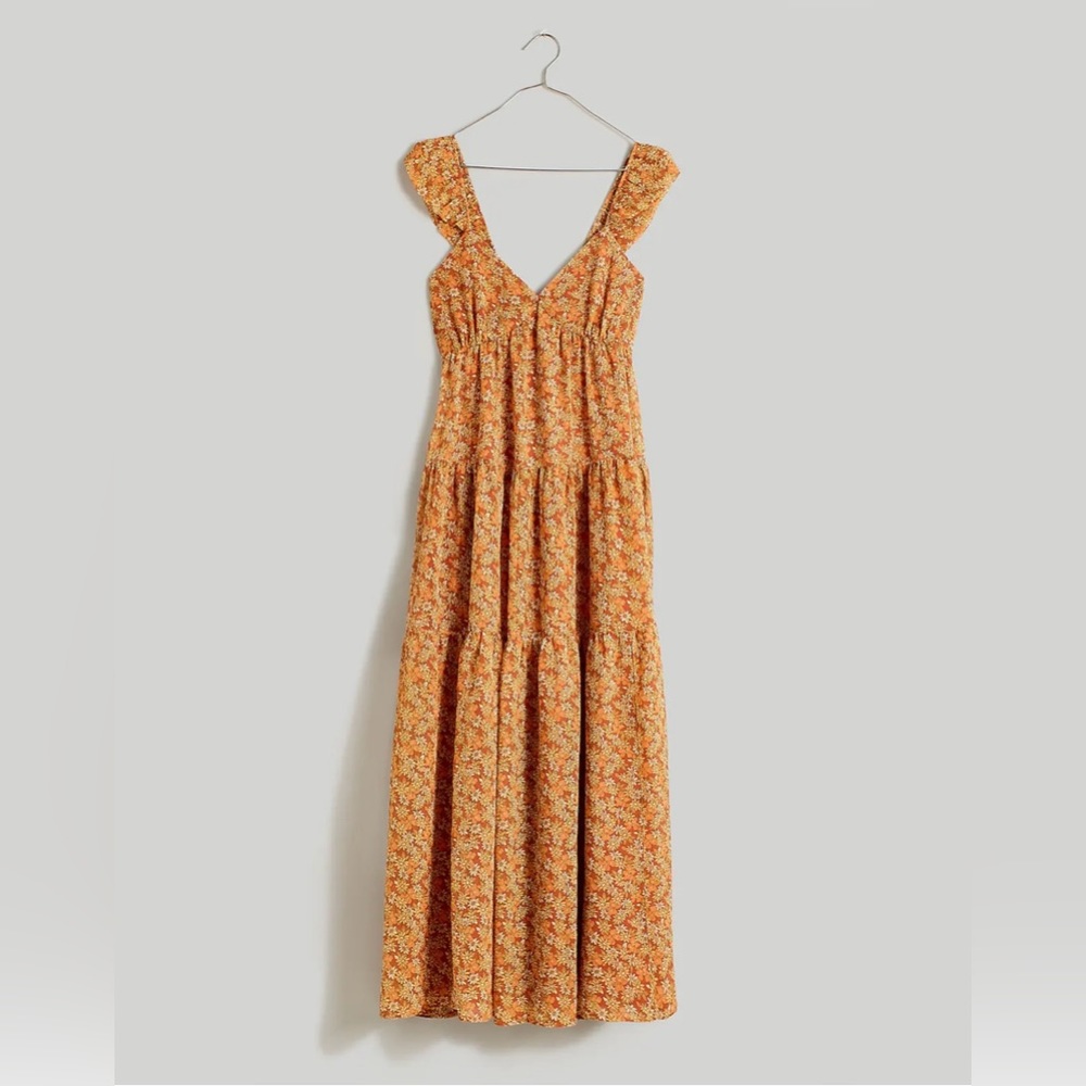 LAST CALL - Madewell Georgette Ruffle Sleeved Tiered Midi Dress NWOT